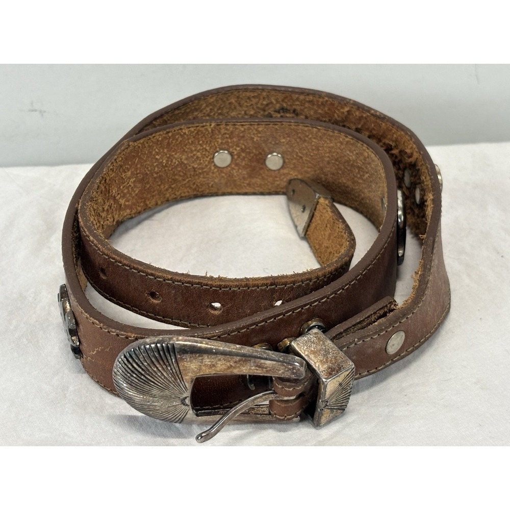 Vtg Silver Creek Leather Western Belt Sz 28" Native American Animals USA READ